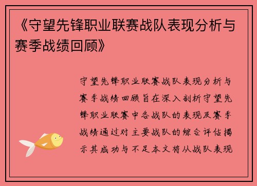 《守望先锋职业联赛战队表现分析与赛季战绩回顾》